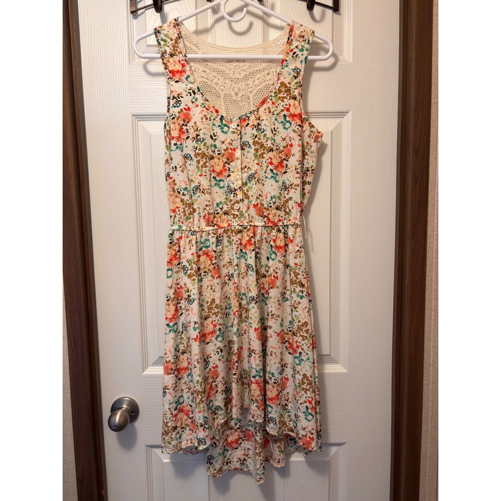 B. Darlin Women Floral Crochet Lace Back High Low Dress Multicolor Small
